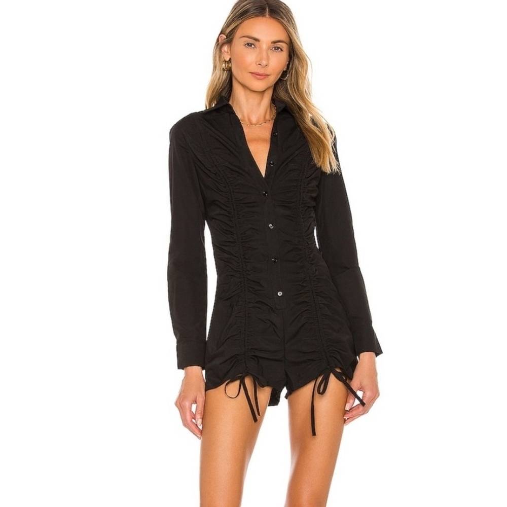 Revolve Superdown Black Ruched Long Sleeve Romper